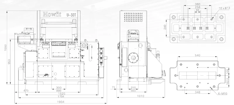 dimensions of U-30T Pull Down Type Press